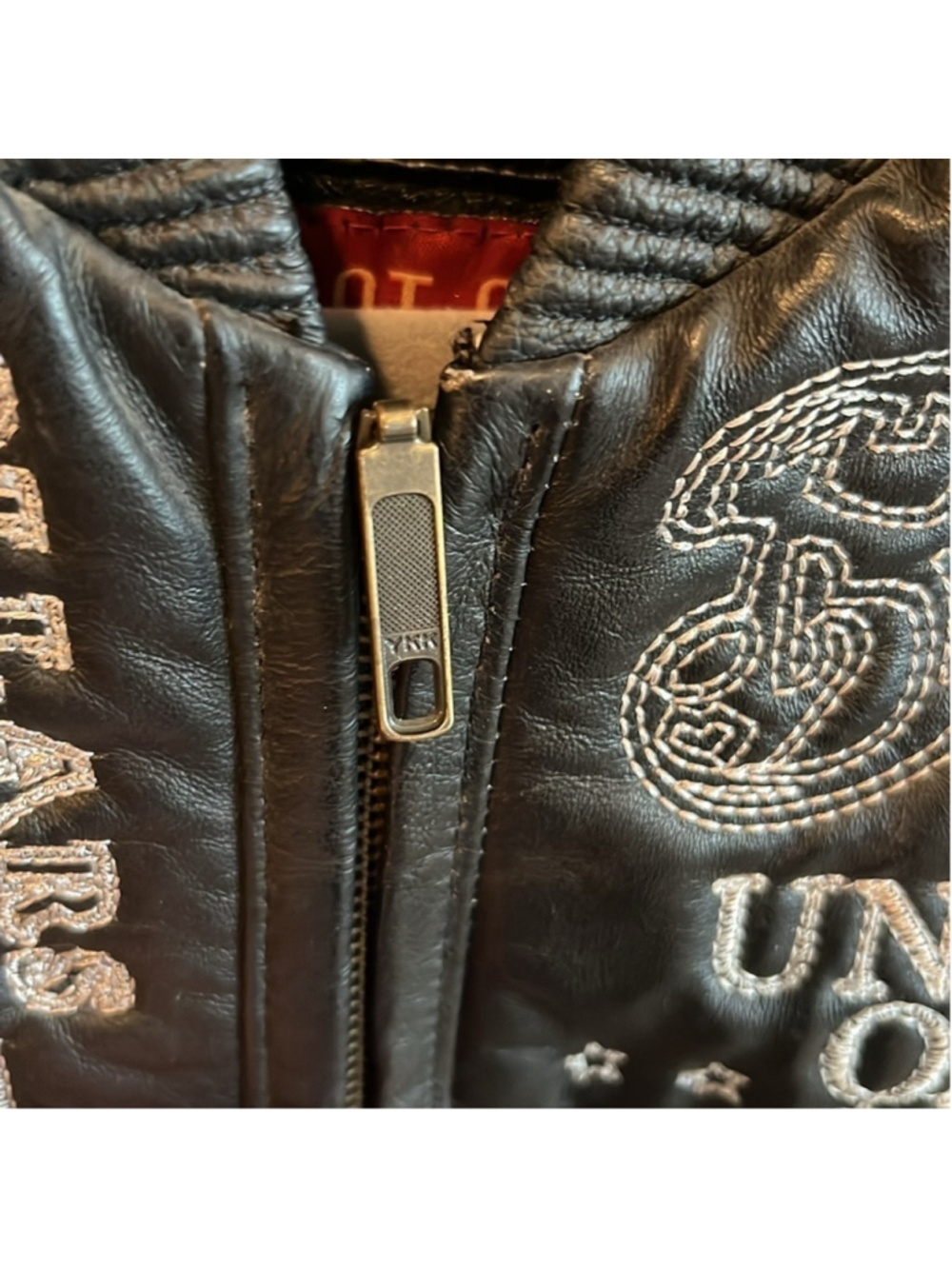 black leather lined bomber jacket embroidered money hiphop street big kids 2XL - Picture 9 of 16